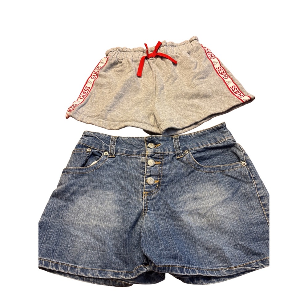 Girls Shorts Bundle Just A Girl Denim Shorts & Guess Logo Sweat Shorts Size 14
